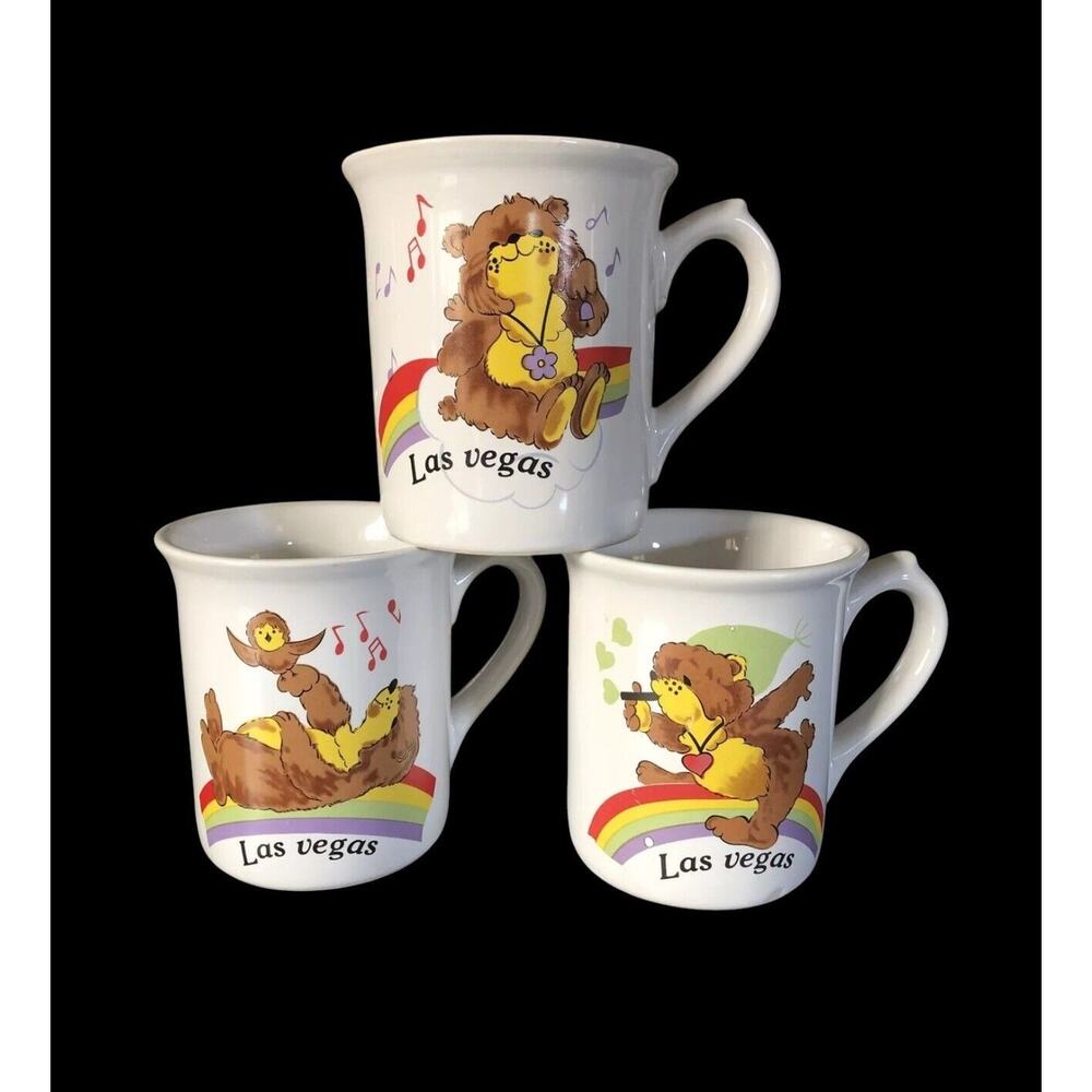 Lot Of‎ 3 Vtg Las Vegas Novelty Bear COFFEE MUGS collectible souvenirs Korea